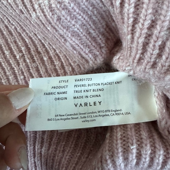 Varley Peverel Button Placket Soft Pink Wool Blend Knit Sweater XS Baggy - Picture 14 of 14